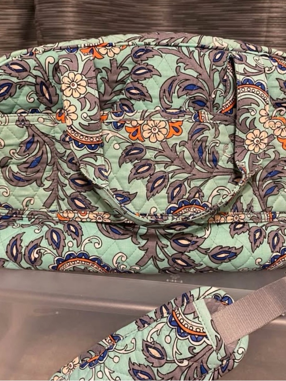 Vera Bradley Mint Green Quilted Floral Travel Tote